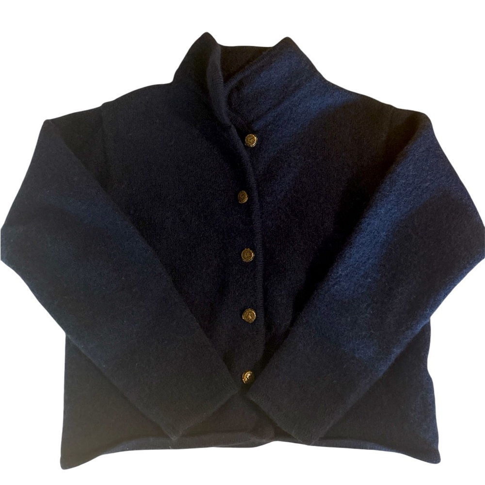 Vintage Northern Isles 100% wool cardigan button up sweater Navy S